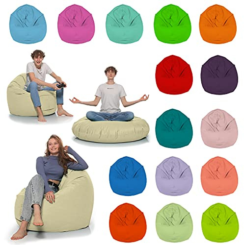 HomeIdeal - Sitzsack 2-in-1 Funktionen Bodenkissen für Erwachsene & Kinder - Gaming oder Entspannen - Indoor & Outdoor da er Wasserfest ist - mit EPS Perlen (Beige, 125 cm Durchmesser)