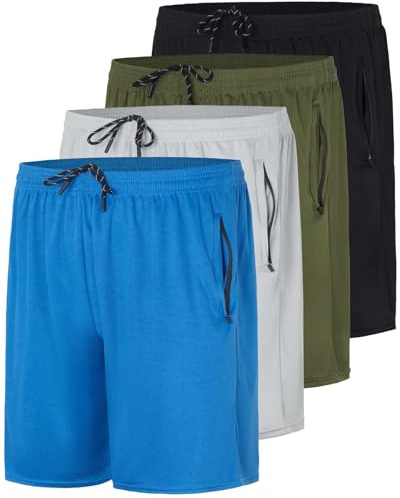 Real Essentials Paquete de 3: Pantalones Cortos Deportivos de Malla de Secado rápido para Hombre de 7 Pulgadas con Bolsillos con Cremallera y cordón, Set 3, XX-Large