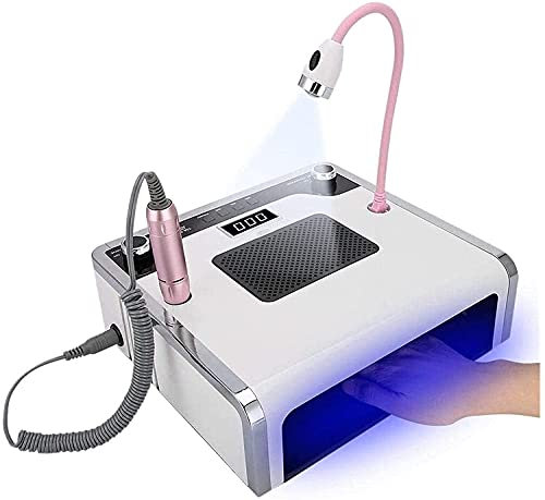 X&Z-XAOY Taladro Eléctrico De Uñas 4 En 1,Máquina De Pulir Uñas Ligera Colector De Polvo De Uñas,Lámpara De Curado De Uñas De Gel, Secador De Uñas con Lámpara De Escritorio LED (Color : White)