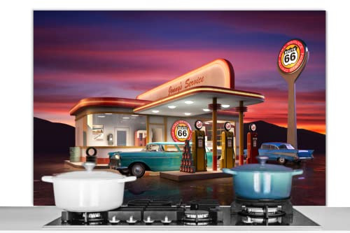 Credence Station-service - Voiture - Vintage Fond de hotte 120x80 cm Credence aluminium Plaque inox de cuisine