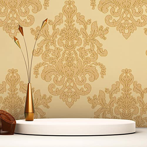 Tapet Barock Raffaele M1-No.2456 | fibertapet guld gul ornament klassisk barcocktail non-woven