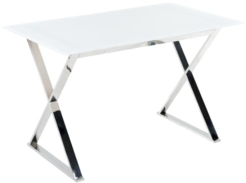 Beliani Tavolo da pranzo in vetro temperato bianco e argento 120 x 70 cm gambe in metallo