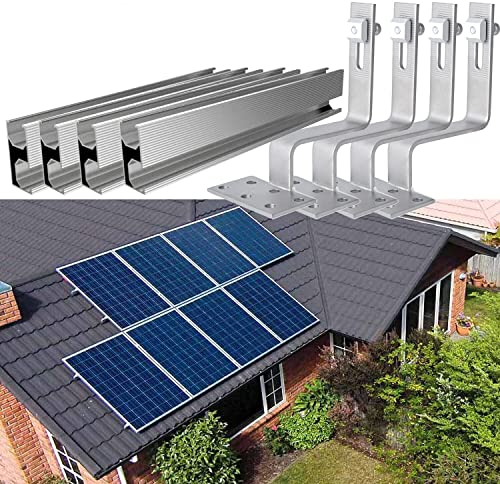 Solarmodul Halterung Ziegeldach Befestigungsschiene Montageschiene Dachträger 4 Module 30MM, Solarmodul ALU-Halterung Photovoltaik Solar Ziegeldach Montage Set Befestigung Schiene Dachhaken