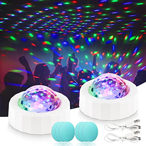 URAQT Disco Lights for Parties, 2 Pcs Multi Colour Mini Disco Ball Light, Portable LED Home Party Lights Sound Activated DJ Lights, USB Rechargeable Disco Ball Stage Light for Kids, Car, Christmas