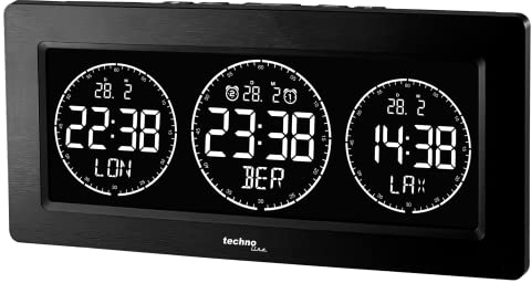 Technoline Digitale Weltzeituhr, 3 Zeitanzeigen, frei programmierbar (Lassen Sie Sich Ihren Wohnort Anzeigen), LED Display, Netzteil, schwarz