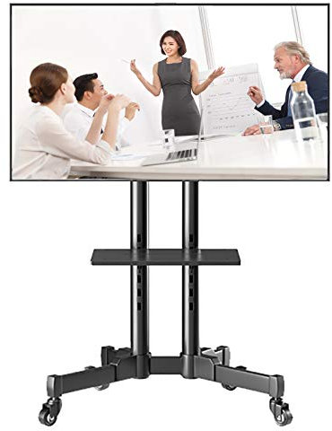 Carro de TV con ruedas de inclinación negra para televisores Led Lcd de 32-70 pulgadas, soporte de suelo de TV móvil giratorio Universal con ruedas y estante Av, sala de estar/empresa beautiful