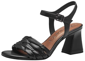 Tamaris Damen Sandalen mit Absatz Leder Banana-Absatz Sommer; BLACK/schwarz; 38 EU