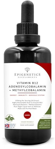 Vitamin B12 High Strength Methylcobalamin & Adenosylcobalomin | 100ml Supplement Liquid Drops | 4 Months Supply, 133 Servings. Vitamins for Tiredness and Fatigue | UK Made & Vegan
