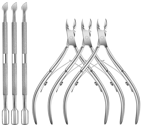 6 Packs Cuticle Trimmer with Pusher - Professional Stainless Steel Cuticle Nippers Cutter Clippers and Cuticle Remover Manicure Tools for Fingernails Toenails (silver)
