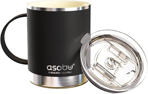 PATIFUN SM30 NOIR ASOB ASOBU Edelstahl Thermobecher mit Keramikbeschichtung, Schwarz, 350ml Fassungsvermögen