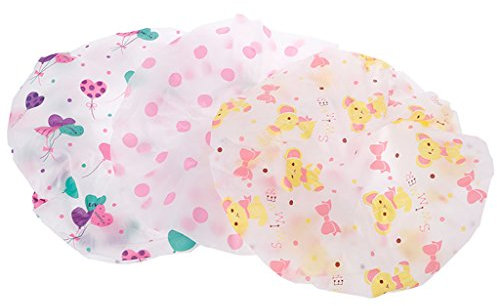 Bonnet de douche imperméable en plastique élastique pour le bain, le salon, noir et blanc