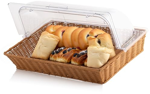 Cestino per il pane in rattan Mahlzeit con coperchio | 53,5 x 33 x 25 cm | cestino per il pane con finestra, cestino per il pane in plastica, vetrina per buffet