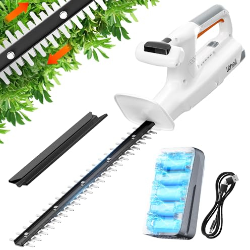 Litheli 20V Tagliasiepi a batteria, con batteria da 2,0 Ah. Impugnatura ergonomica, lama da 45 cm per lavori di rifinitura leggeri, peso di soli 2,3 kg.