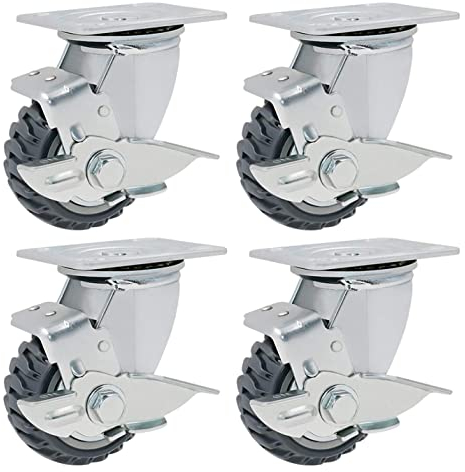 Rollen 100 mm Schwerlast-Lenkrolle mit Bremse, 4er-Set, graue Transportrollen (Seitenbremse)