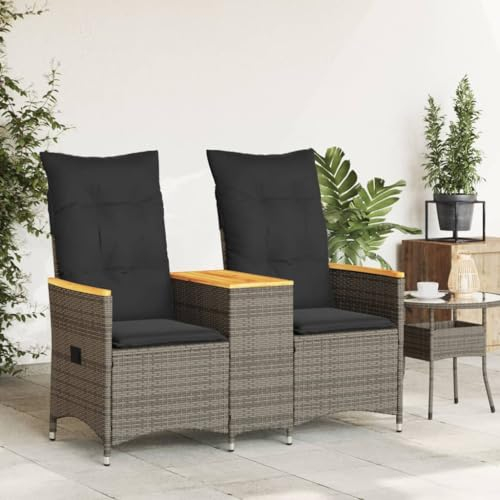 Homgoday Gartensofa 2-Sitzer mit Tisch, PE-Rattan, grau, inkl. Kissen - UV-beständig Model365721
