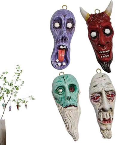 Adornos De Terror Para Árbol,Adornos De Resina De Halloween, Colgante de carteles de Halloween, Adornos de árbol de resina de diablo gótico, 4 Uds., colgantes de diablo de resina para árbol de Navidad