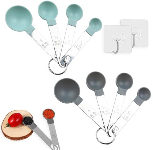 QOWUXHZ 2 Juegos (8 Pcs) Cuchara Medidora Gramos Medidoras Cucharas Con Mango De Acero Inoxidable Herramienta De Medición De Líquidos Y Sólidos Accesorios De Repostería Y Utensilios De Cocina