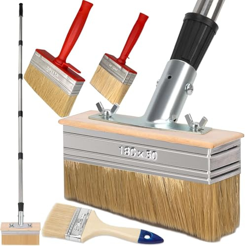 Deck Stain Brush with Long Handle 7 Inch Deck Stain Applicator with 59IN Extension Pole Paint Brushes for Wood 4 5 Deck Brush for Walls Quick Decking Fence Furniture