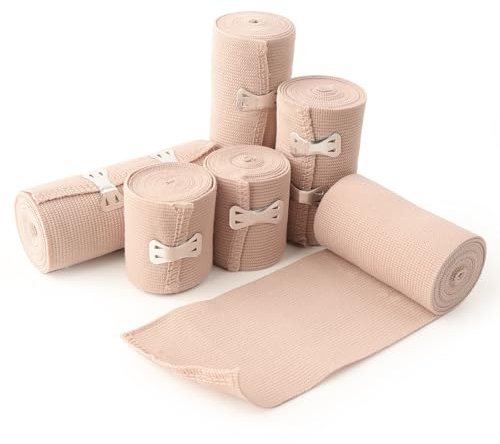 A7229 Dfuqanb 6 Stück Elastische Bandage, Kompressionsbinden Elastischer Verband mit Metallclips, Kompressionsrolle mit extra Metallclips, zur Unterstützung von Handgelenken, Knöcheln und Knien