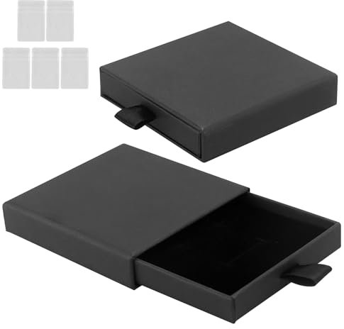 2 Pezzi bracciali scatole regalo, scatolina regalo piccola, scatoline nere gioielli, nero, con 5 sacchetti trasparenti ziplock portaoggetti, per orecchini, collane, gioielli