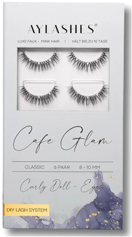 AYLASHES - DIY Wimpernextensions Maxi Box CAFE GLAM | 6 Paar Wimpern | bis zu 7 Tage Halt | Wimpern DIY Set für zu Hause | künstliche Wimpern | Klebewimpern | Cat eye lashes | lash extension set