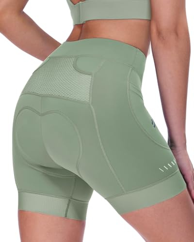 Sportneer Radlerhose Damen mit Sitzpolster 4D Gepolsterte Fahrradhose kurz mit Tasche Elastische atmungsaktiv Radhose Damen Polster Schmerzfrei Schnelltrockende