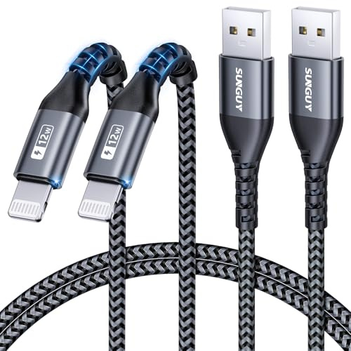 SUNGUY iPhone Kabel 1m [2 Stück], iPhone Ladekabel Nylon Lightning Kabel kompatibel mit iPhone 14/13/12/11 Pro Max Mini Xs 8 7 6 5 Plus, iPad Air/Mini