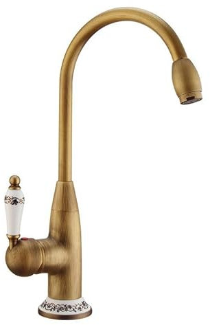 DECAKE Miscelatore per lavello da Cucina Vintage, Miscelatore monocomando Girevole a 360°, Miscelatore per lavello da Cucina in Ottone Anticato, Miscelatore monoforo Antico