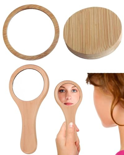 MYGLOAR 2 Stück Schminkspiegel, Tragbare Spiegel, Holzspiegel, Kleine Spiegel, Kreativ, Spiegel Holzrahmen mit Holzsockel - Schlafzimmer Wohnzimmer, Niedlicher Stil Schminkspiegel