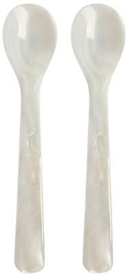 Uposao 2 cucchiai da caviale classici, cucchiaio in madreperla, cucchiaio da uovo fatto a mano, cucchiaio a manico rotondo per caviale, uova, gelato, 12 cm