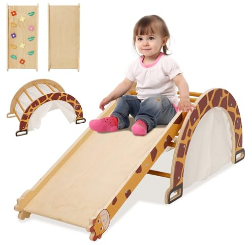 4-in-1 Arch Climbing Set with Slide for Toddler, Montessori Baby Indoor Climber with Ramp & Rocker, Jungle Gym Playground for Kids