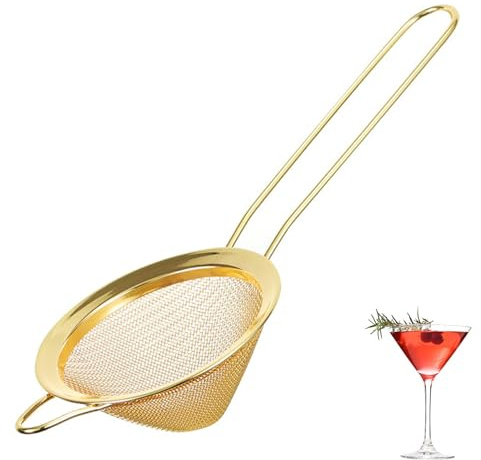 Gold Fine Mesh Stainless Steel Strainer, Food Grade Mini Tea Filter & Matcha Sifter for Loose Tea, Cocktails, Baking Icing Sugar, 20cm Kitchen Sieve, 1 Pack