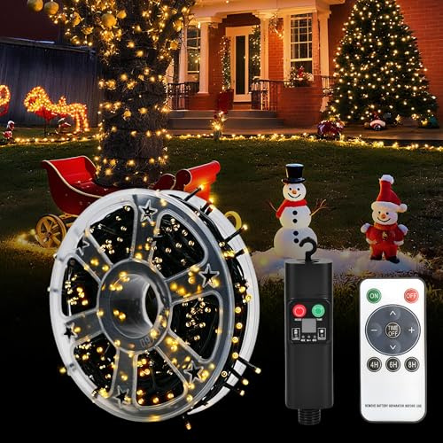 SMY Lighting Guirlande lumineuse rechargeable à piles – 50 m 400 LED blanc chaud, lumières de sapin de Noël avec minuterie, 8 modes, double contrôle, étanchéité IP44 pour intérieur/extérieur, fête
