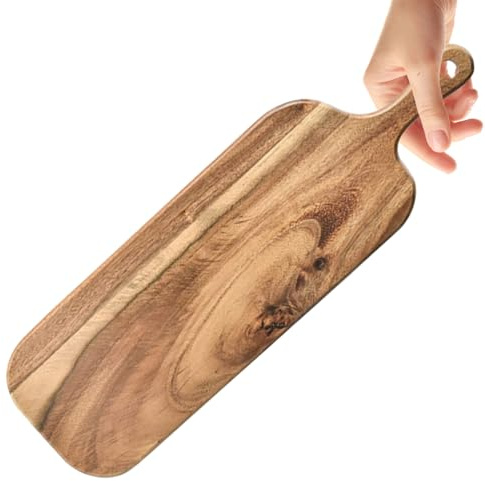Planche à découper avec poignée – Planche à découper en bois double face, plateau de service | Bord rainuré pour jus, surface de préparation réversible, design en bois dur adapté aux couteaux, poignée