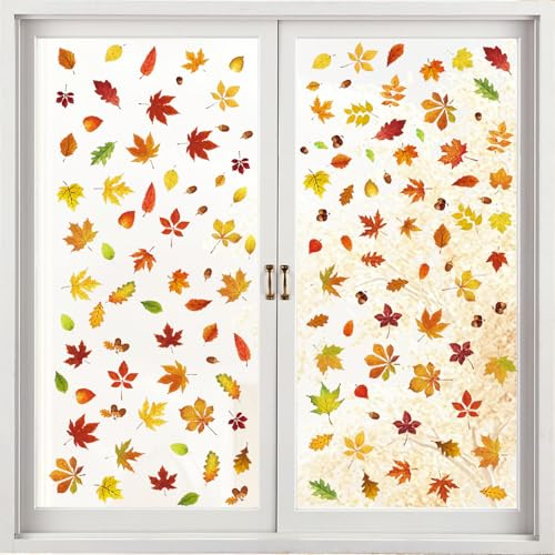 9 Stück Fensterbilder Herbst, Thanksgiving Herbstdeko Fenster Aufkleber, Selbstklebend Herbstblätter Aufkleber, Herbst Ahornblatt Fensterdeko, Herbstbild Herbstblätter Deko Fensteraufkleber