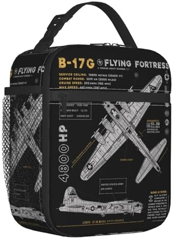 TFDGDGH B-17 Fly Fortress Spitfire Insulated Lunch Bag Fighter Plane WW2 War Pilot Aircraft Airplane Portable Cooler Thermal Bento Box