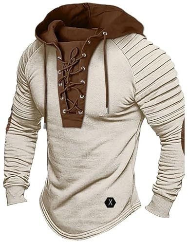 Generisch Felpa con cappuccio da uomo vintage vichinga per uomini, felpe medievali, top da combattimento outdoor, abbigliamento tradizionale, vestibilità regular, felpa con cappuccio tinta unita