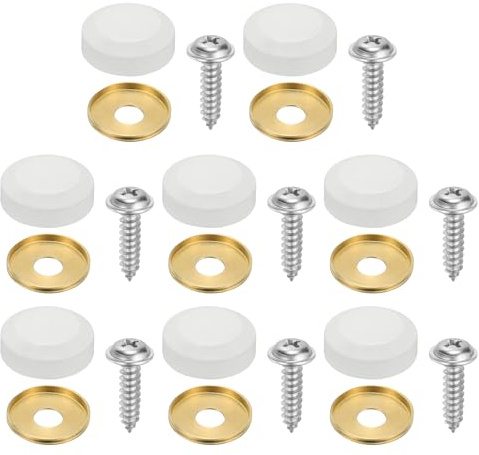 sourcing map 8Pcs Decorative Mirror Screws with Caps, 20mm Alloy Fixing Screw Covers, Mirror Screws Fasteners for Furniture, Crafts, Advertising Hardware, White