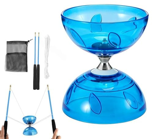 Hojalis Diabolo con Cuscinetti a Sfera, Set Diabolo A Triplo Cuscinetto con Corda di Ricambio, Sacchetto a Rete, 4 Colori Lampeggianti Carousel Diabolo Set, Sacchetto a Rete, Diablo Set per Adulti