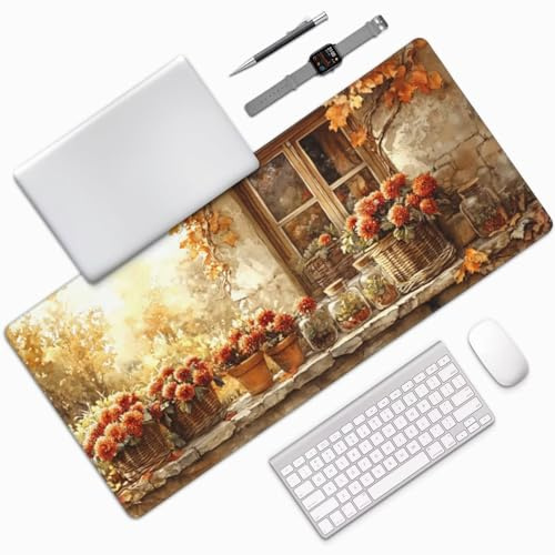 Alfombrilla Ratón XXL Gaming 1200x600x3mm, Grande Alfombrilla Ratón Retro Patrón Mouse Pad Gaming, Tapete Rato Flor Impermeable y Antideslizante Base de Goma para Decoracion Escritorio Hogares 0E-336