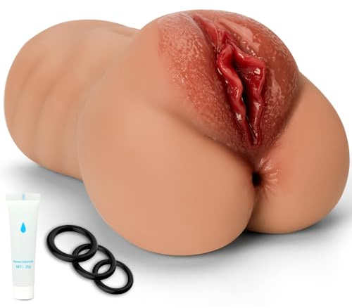 2 in 1 Realistischer Masturbator mit 3 Penisringe Taschenmuschi Groß Silikon Masturbieren Sex Spielzeug 5D Klitoris Anal Vagina Doppelkanal Pocket Pussy Erotik Sexspielzeug für die Männer Solo Sex Toy