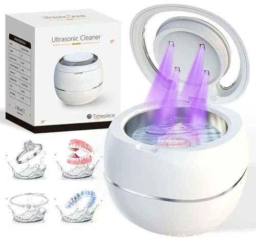 OsicClear Ultrasonic Retainer Cleaner with 42kHz & UV-C Light for Aligners, Dentures, Mouthguards - 5/10 Min Timer, 304 Stainless Steel, Compact & Easy Use (White)