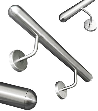 Edelstahl Handlauf V2A 42,4mm 240K geschliffen Wandhandlauf mit runder Endkappe Halbkugel - UNGETEILT - 1000 mm