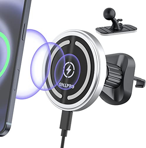 OHLPRO MagSafe Magnetische Telefonhalterung für iPhone 15 14 13 12 mit einziehbarem Metallhaken kompatibel mit horizontalen und vertikalen Lüftungsschlitzen