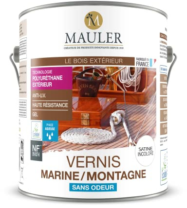 Mauler - Vernis Montagne Marin Incolore Satiné - Vernis Bois Exterieur - 2,5L - Bois Extérieur ou Intérieur - Haute Résistance et Sans Audeur