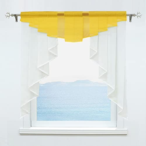 ESLIR Scheibengardine mit Tunnelzug Kleinfenster Gardinen Küche Bistrogardinen Transparent Stores Fenstergardine Voile Gelb BxH 100x100cm 1 Stück