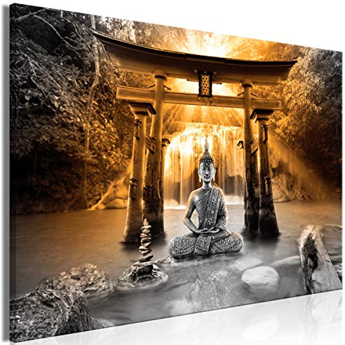 murando - Leinwandbild Landschaft Zen Wasserfall, 120x80 cm, 1-teilig | Hochwertige Leinwand, sofort aufhängbar, ideal fürs Wohn- oder Schlafzimmer, wasserfest und lichtecht, langlebig, stilvoll