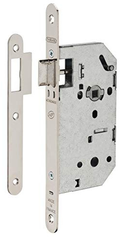 THIRARD - Serrure Encastrable Monomax NF - Porte Intérieure - Axe 50 mm - Bouts Ronds - Têtière Nickelée - Coffre Acier Embouti - Gâche Plate Acier Zingué - Carré 7 mm - Gris