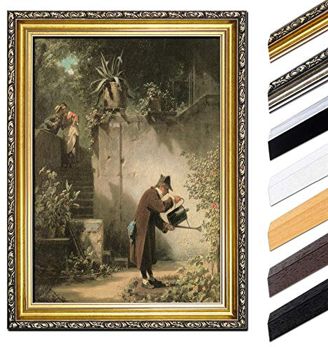 Bilderdepot24 Bild mit Rahmen - Carl Spitzweg Der Blumenfreund 60x80 cm - Gerahmtes Leinwandbild Alte Meister - Antiker Rahmen Gold Barock, Klassisch