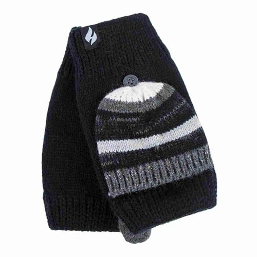 Heat Holders - Damen Thermo Winter Plush Fleece Gefüttert Strick Fingerlos Handschuhe mit Kappe